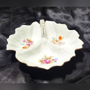 Rare Vintage German Porcelin Candy Dish~3 Sections~Relish-Nut~Frilly Gold Edge
